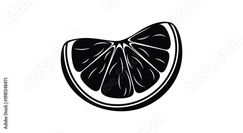 A striking citrus wedge illustration in a bold black silhouette