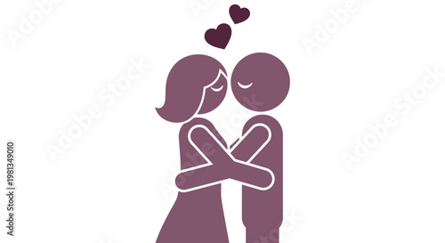 A simple illustration depicts a couple embracing with two hearts floating above their heads