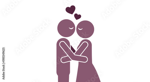 A simple illustration depicts two stick figures embracing and gazing affectionately at each other with hearts above