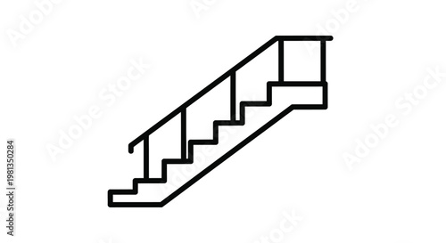 A simple black and white line drawing depicts a short staircase with a railing