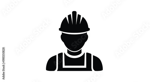 A simple black silhouette depicts a worker wearing a hard hat and overalls
