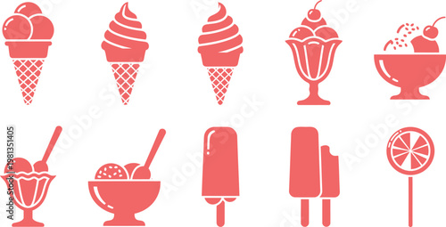 Ice cream, popsicle and sweet dessert icons collection vector graphic set