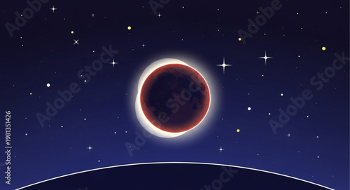 Celestial event solar eclipse in starry night sky.