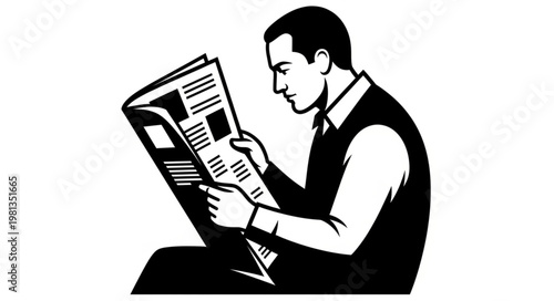 Man Reading Newspaper Daily News Information.