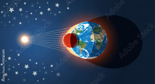Solar Eclipse Illustration Showing Earth Moon Sun Alignment.