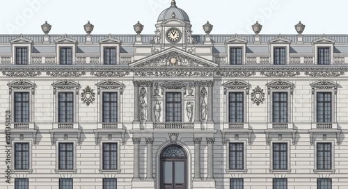 Elaborate Facade of a Grand Historical Building with Ornate Details.