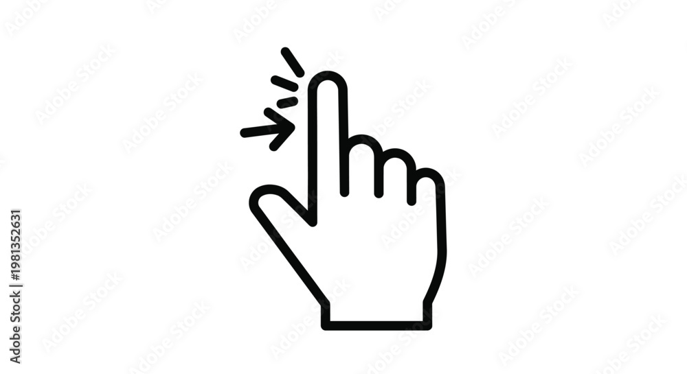 Obraz premium A simple black and white line drawing depicts a pointing hand with an arrow indicating a touch action