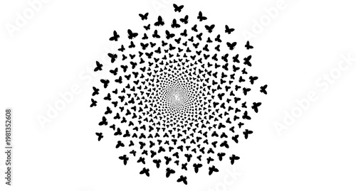 Dense flock of black butterfly silhouettes cloud formation vector illustration isolated on white background