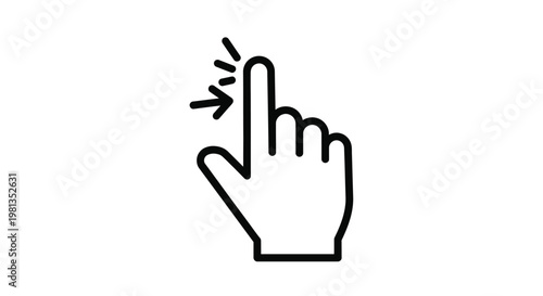 A simple black and white line drawing depicts a pointing hand with an arrow indicating a touch action