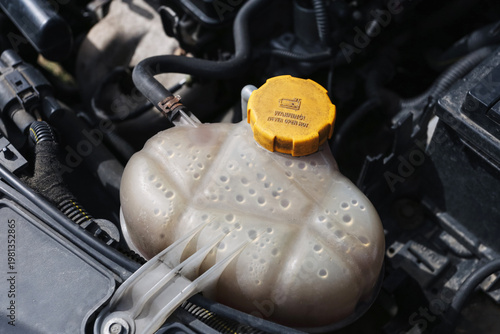 Photos Car coolant reservoir with yellow cap