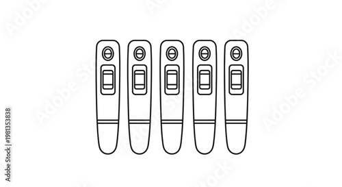 A simple black and white line drawing depicts five identical vertically oriented electronic devices