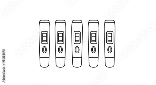 A series of five identical pregnancy test devices displayed in a linear arrangement all showing positive results