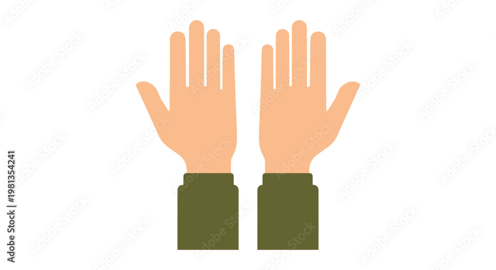 Fototapeta premium A graphic illustration depicts two open human hands with palms facing upwards signifying offering