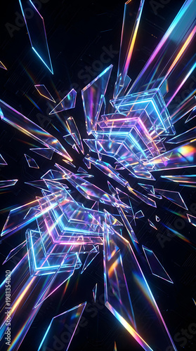 Futuristic Neon Light Burst Tunnel, Abstract Cyberpunk Lines Explosion Background