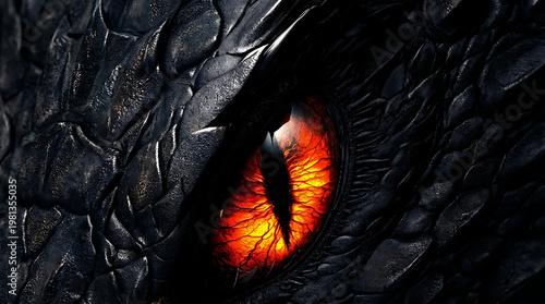 Dragon Eye Close Up with Fire Glow, Fantasy Reptile Scale Texture Background
