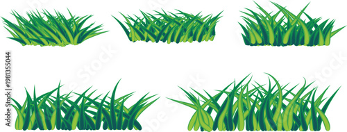 Green grass silhouette. Cartoon lines of plants and shrubs for boarding and framing, eco and organic logo element. Vector set spring field planting shapes lawn or borders garden on white background