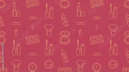 Seamless Flat Vector Abstract Single-Line Feminine Face Grid on Blush — Monoline Portrait Beauty Gift Wrap Pattern Illustration