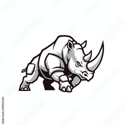 Stylish Black and White Rhinoceros Illustration for Creative Design Projects