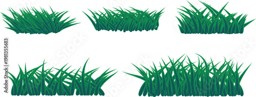 Green grass silhouette. Cartoon lines of plants and shrubs for boarding and framing, eco and organic logo element. Vector set spring field planting shapes lawn or borders garden on white background