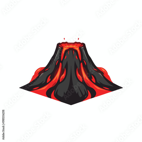 Vivid Illustration of Erupting Volcano with Lava Flow
