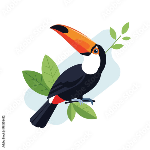 Colorful Tropical Bird Perched on Green Foliage Beautiful Wildlife Illustration