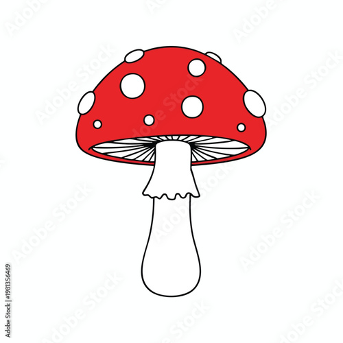 Stylized Red and White Fantasy Mushroom Illustration for Creative Design