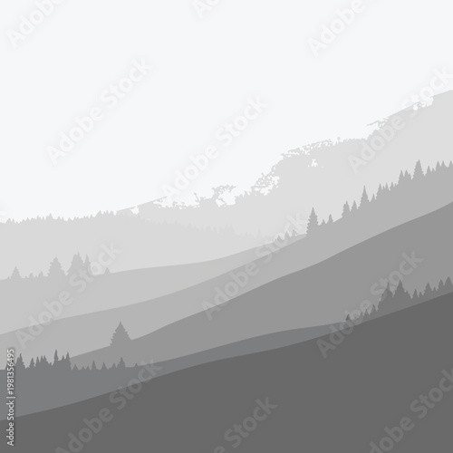 Serene Mountain Landscape with Layered Hills and Sky in Soft Monochrome Tones