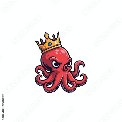 Stylish Cartoon Octopus Wearing a Crown Underwater Creature Illustration