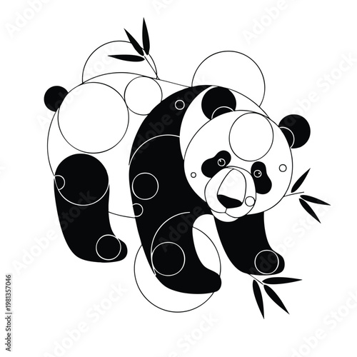 Elegant Black and White Panda Illustration with Geometric Design