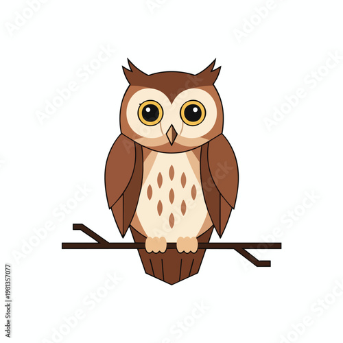 Cute Illustration of a Wise Owls Sitting on a Branch for Nature and Wildlife Themes