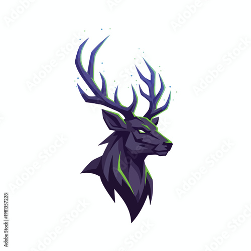 Stylized Digital Illustration of a Mystical Deer with Large Antlers for Creative Design Projects