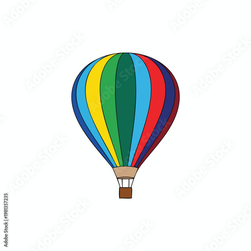 Colorful Hot Air Balloon Floating Over Scenic Landscape Safe for Commercial Use