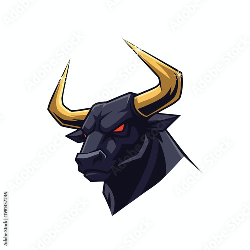 Stylish Illustration of a Fierce Black Bull with Sharp Golden Horns