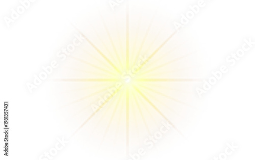 Yellow starburst light effect on white background for graphic design