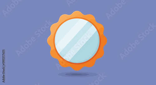 A brightly colored ornate oval mirror is centered against a solid muted purple background