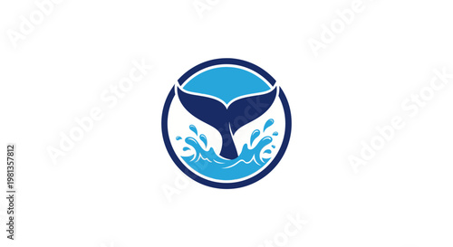 Blue whale tail logo with water splash.
