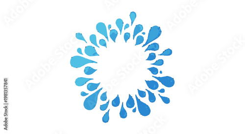 Blue water droplets forming circular pattern.