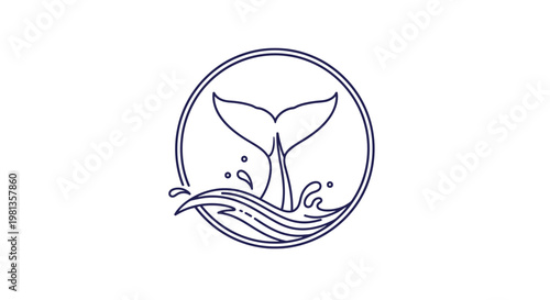 Whale tail logo with waves and circle.