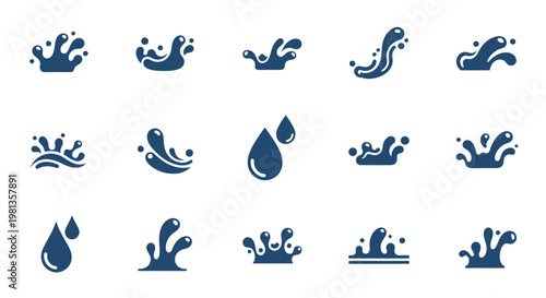 Collection of various water splash icons.