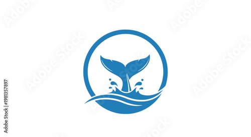 Blue whale tail logo in circle.