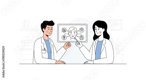 Dermatologists Discussing Skin Problems and Treatment Options on a Digital Screen