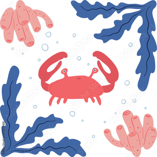 Crab With Seaweed Pattern Mattise Composition