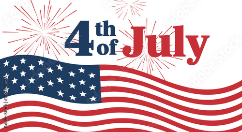 American Independence Day Celebration with Flag and Fireworks Display.