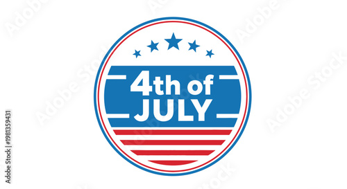 4th of July Celebration Badge with American Flag Design.