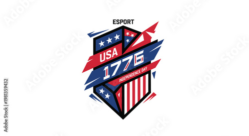 USA 1776 Esport Logo with American Flag Colors and Stars.