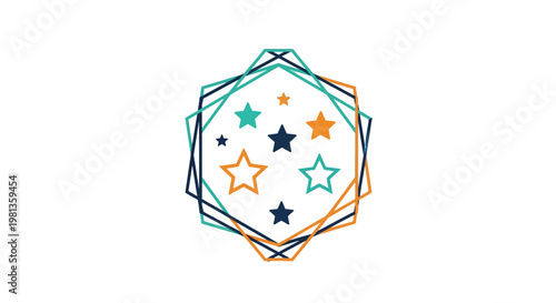Abstract geometric star pattern design with colorful shapes.