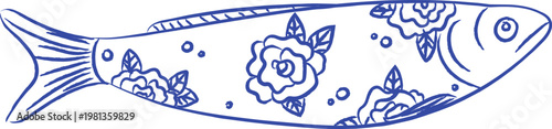 Sardine With Floral Pattern Sketch
