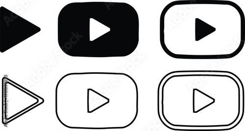 Play button variations a collection of black and white icons representing media playback and control