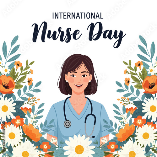 International nurse day illustration celebrating healthcare heroes with floral design