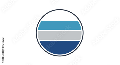 Abstract Circle with Horizontal Blue and Gray Stripes.